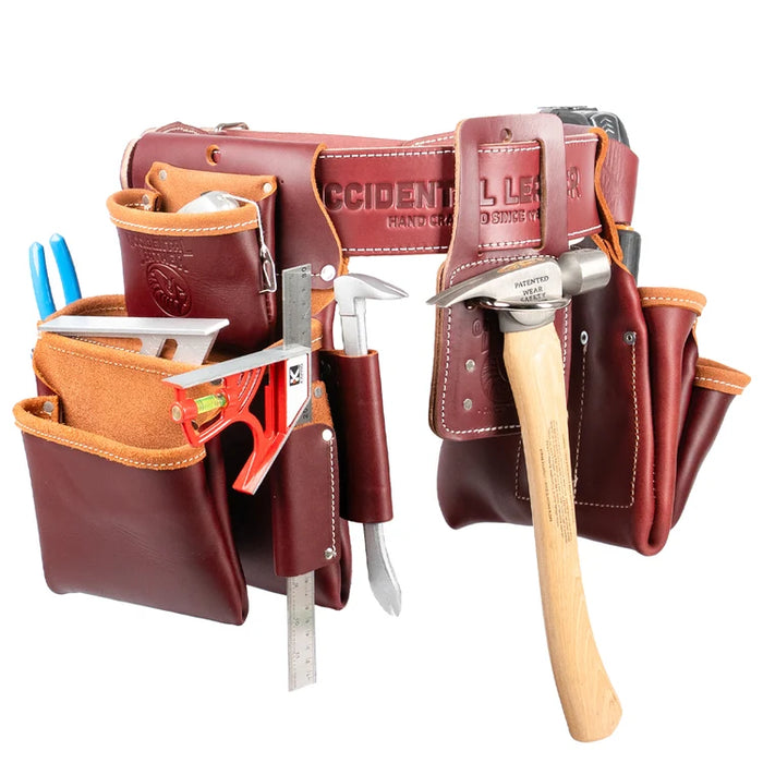 Juego de cinturón de herramientas OCCIDENTAL LEATHER Pro Framer con bolsas exteriores dobles