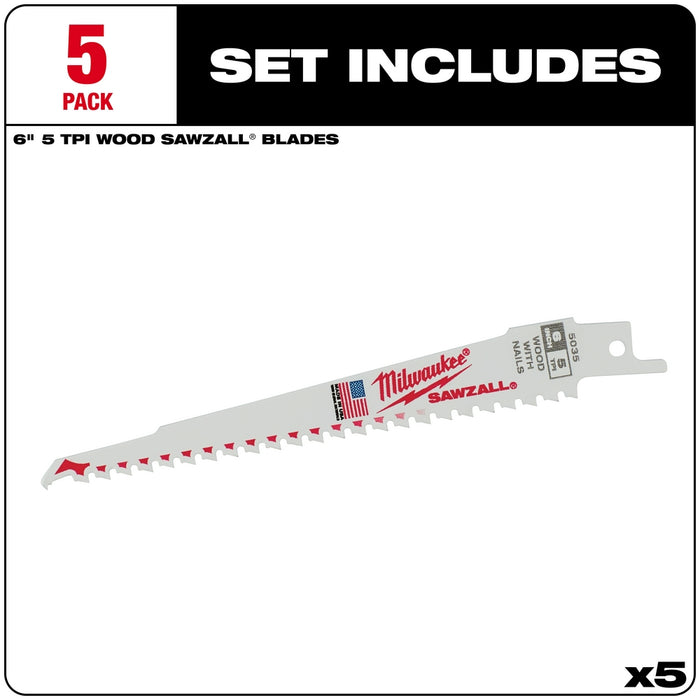 MILWAUKEE 6" 5 TPI SAWZALL® Blade (5 PACK)