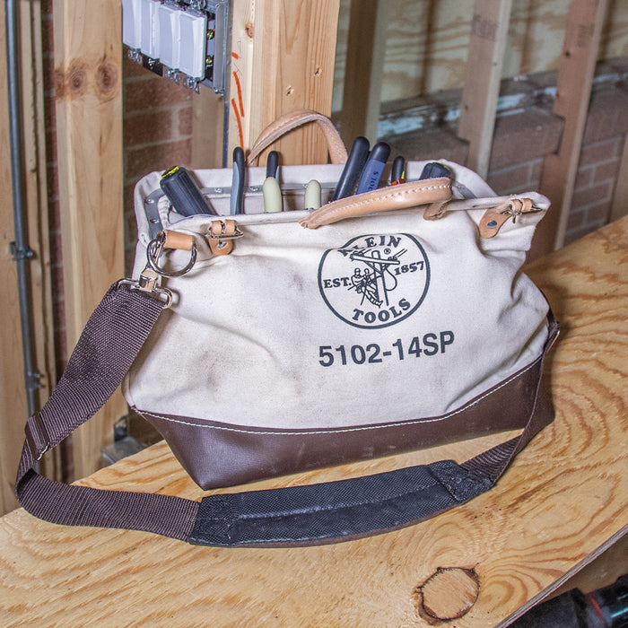 KLEIN TOOLS Bolsa de herramientas de lona de lujo de 14" con 10 bolsillos
