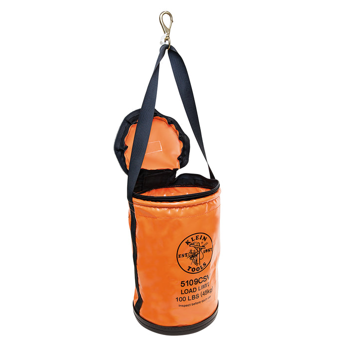 KLEIN TOOLS 12" Vinyl Utility Bucket w/ Closing Top & Swivel Snap Hook