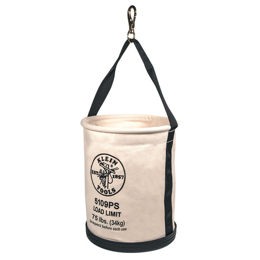 KLEIN TOOLS 12" Molded Bottom Wide Straight Wall Canvas Bucket w/ Pocket & Swivel Snap Hook