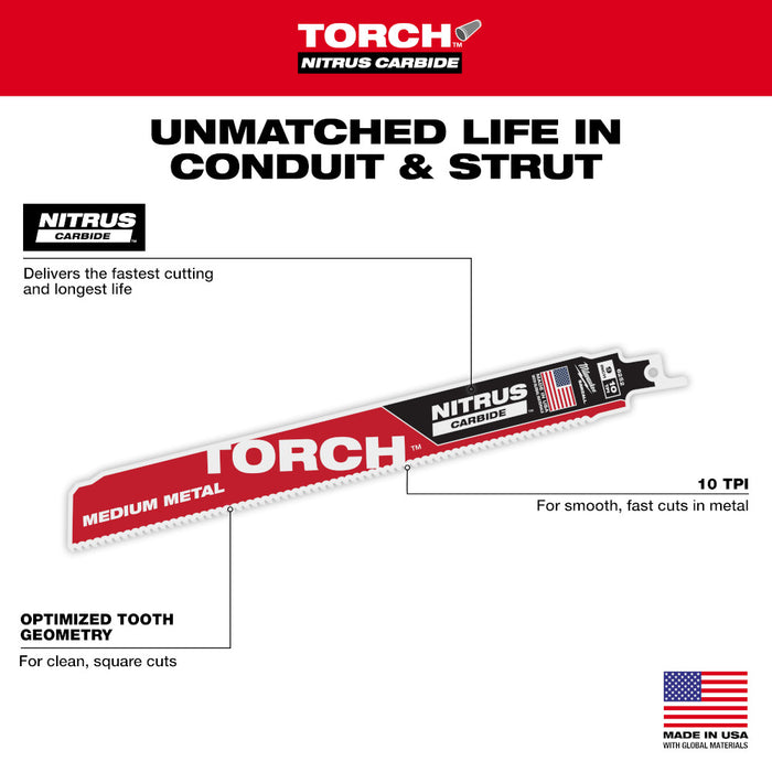 MILWAUKEE 10 TPI TORCH™ Medium Metal SAWZALL® Blade w/ NITRUS CARBIDE™ (5 PACK)