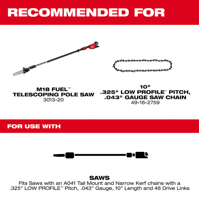 Barra guía para sierra de pértiga telescópica MILWAUKEE de 10"