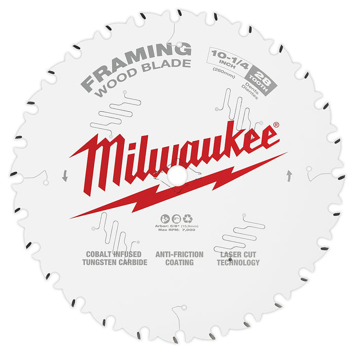 MILWAUKEE 10-1/4" 28T Circular Saw Wood Cutting Blade