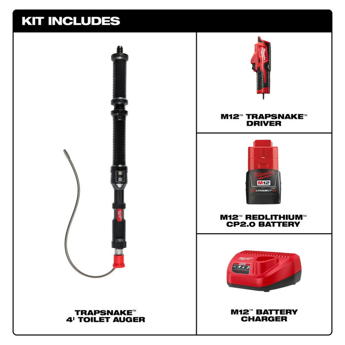 MILWAUKEE M12 TRAPSNAKE 4' Urinal Auger Kit
