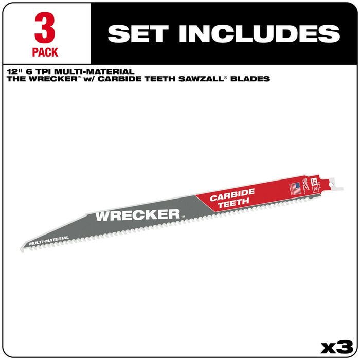MILWAUKEE 6 TPI WRECKER™ Multi-Material SAWZALL® Blade w/ Carbide Teeth (3 PACK)