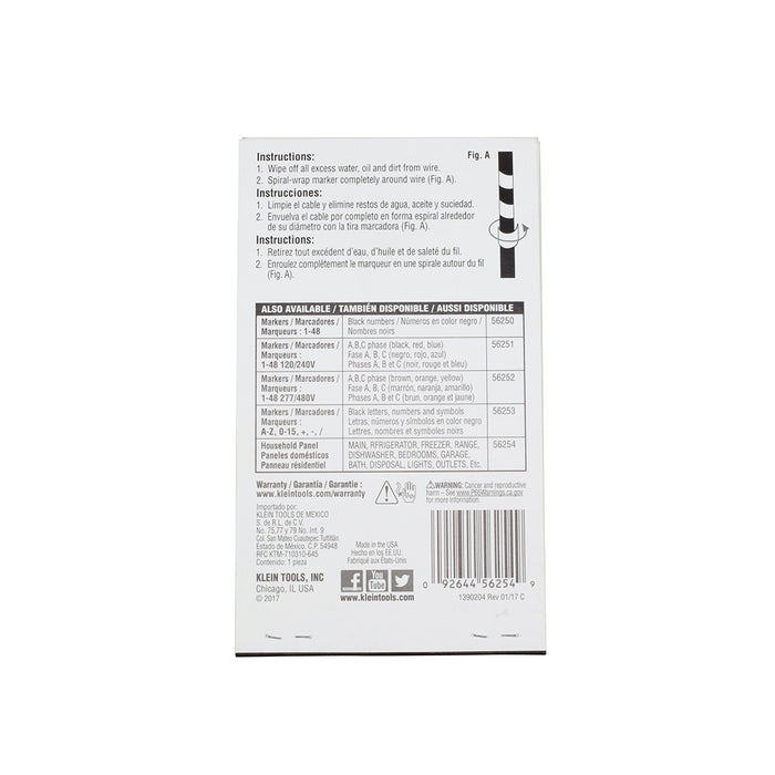 KLEIN TOOLS Wire Marker Book, Household Electrical Panel