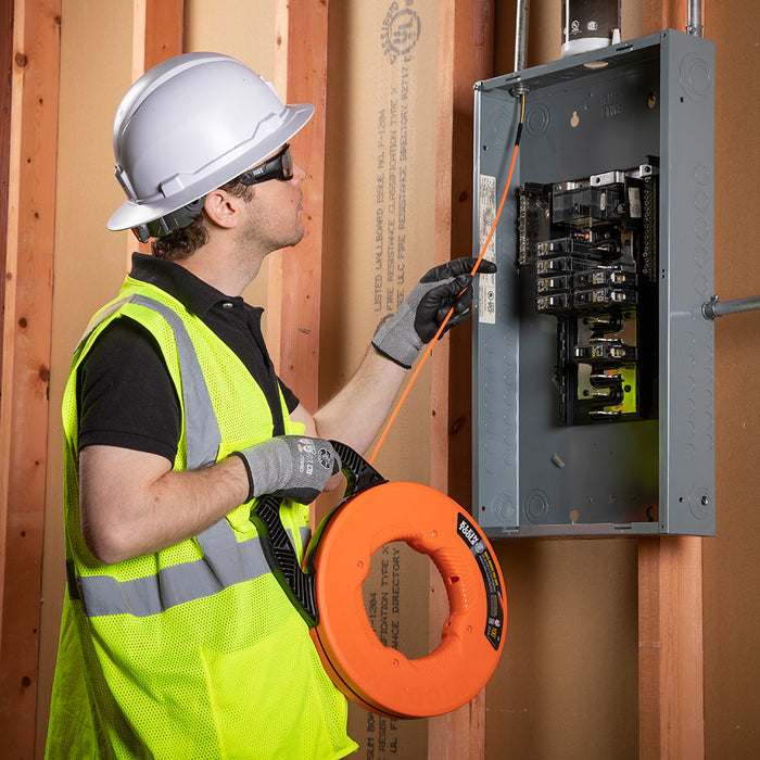 KLEIN TOOLS 100' Multi-Groove Fiberglass Fish Tape w/ Spiral Steel Leader