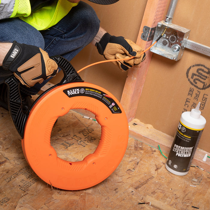 KLEIN TOOLS 100' Multi-Groove Fiberglass Fish Tape w/ Spiral Steel Leader