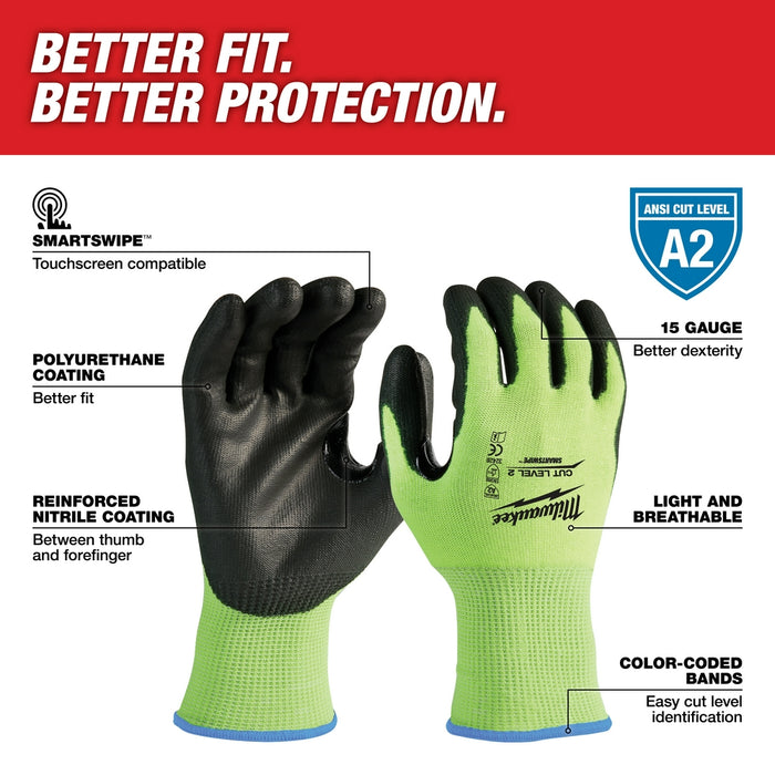 Milwaukee Tools 12PK CUT 2 HI VIS GLOVE-S 48-73-8920B