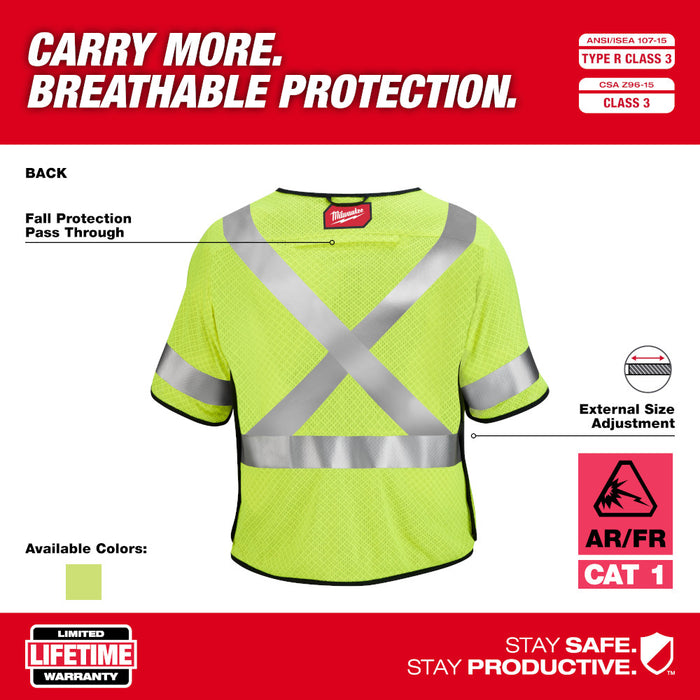 MILWAUKEE AR/FR Cat. 1 Class 3 Breakaway High Visibility Yellow Mesh Safety Vest