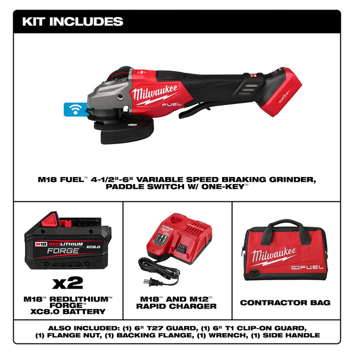 MILWAUKEE M18 FUEL 4-1/2"-6" Variable Speed Braking Grinder, Paddle Switch Kit