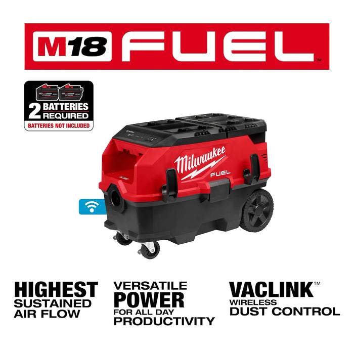 MILWAUKEE 0888-20 M18 FUEL™ 9 Gallon Dual Battery Dust Extractor w/ PACKOUT™ Compatibility and VACLINK™
