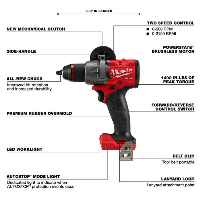 Taladro percutor/destornillador MILWAUKEE M18 FUEL™ de 1/2" (solo herramienta)