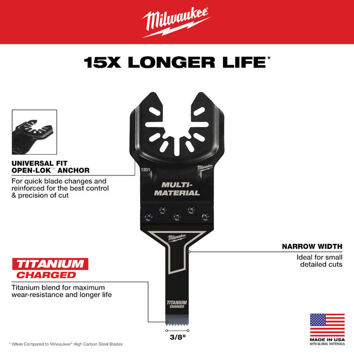 MILWAUKEE 3/8" Universal Fit OPEN-LOK™ TITANIUM CHARGED™ Bi-Metal Multi-Material Blade