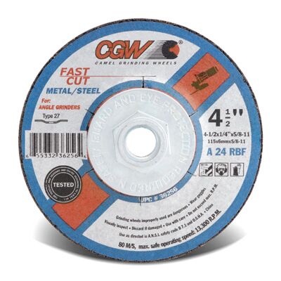 Camel Grinding Wheel 7" x 1/4" x 5/8-11 Type 27 Depressed Center Grinding Wheel, A24-R-BF Aluminum Oxide