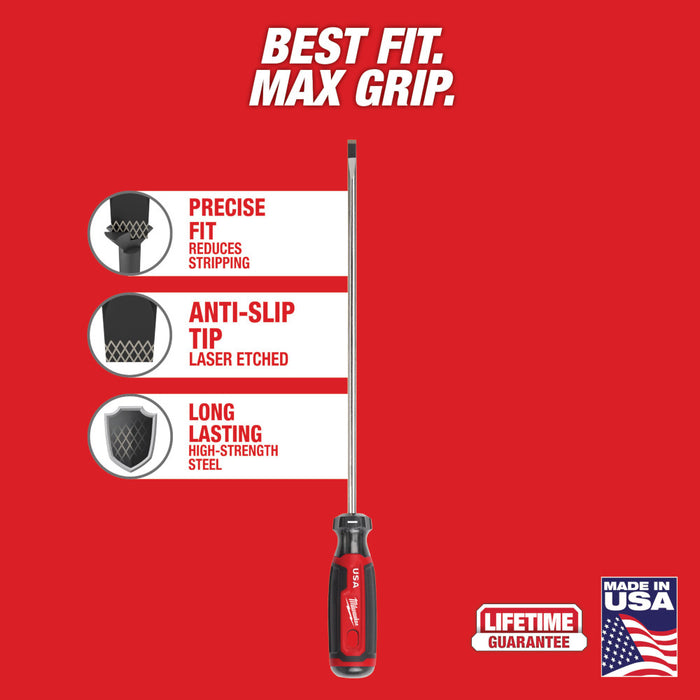 MILWAUKEE 1/4" Cabinet 10" Cushion Grip Screwdriver