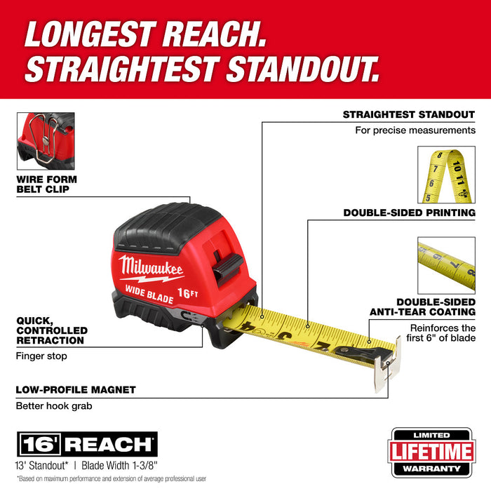 MILWAUKEE 16' Wide Blade Magnetic Tape Measure