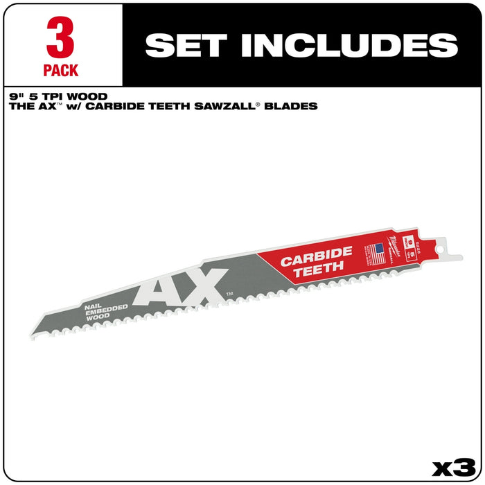 MILWAUKEE 5 TPI AX™ Nail Embedded Wood SAWZALL® Blade w/ Carbide Teeth