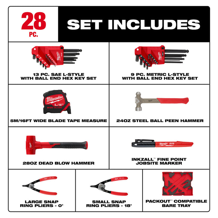Milwaukee 28pc. Hex Key & Hammer Set with Tray for PACKOUT™ Drawers 48-22-0161