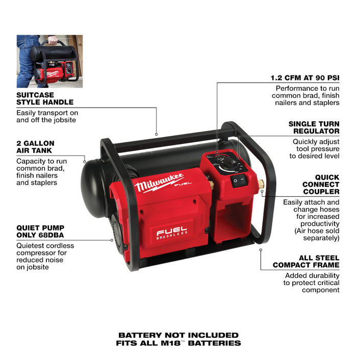 MILWAUKEE M18 FUEL™ 2 Gallon Compact Quiet Compressor (Tool Only)