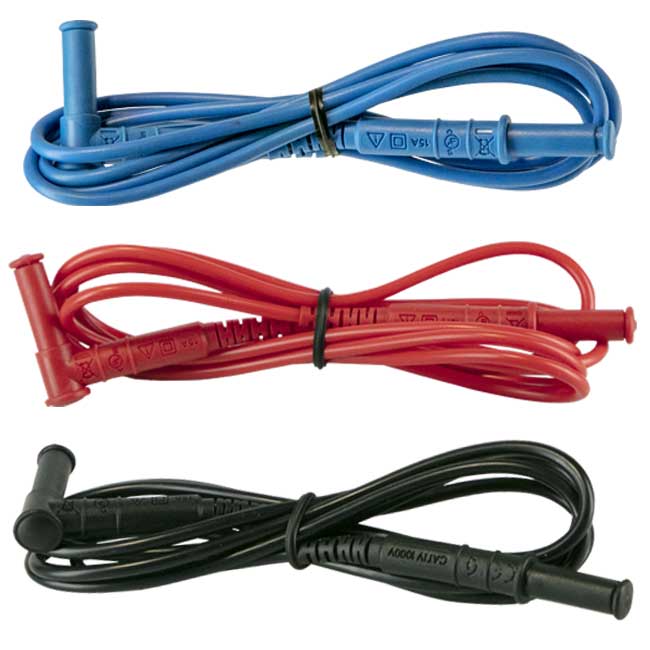 AEMC 5000.93 Lead - set of 3, 5 ft PVC color-coded (red/black/blue) with 4mm straight/right banana plugs