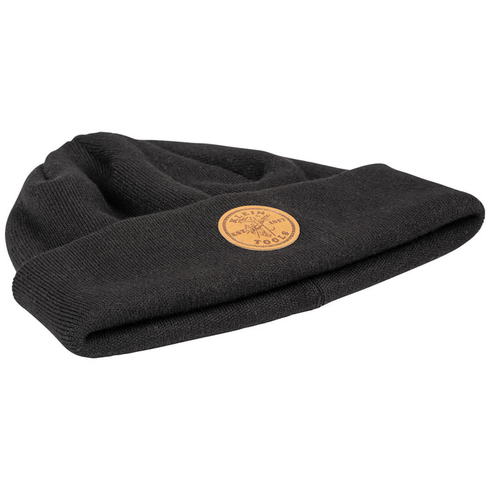 KLEIN TOOLS Black Heavy Knit Hat w/ Leather Logo