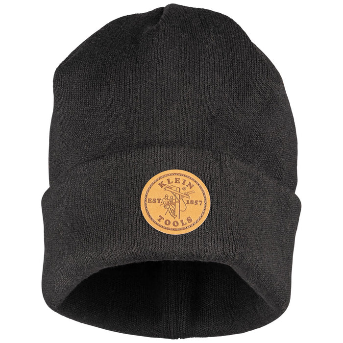 KLEIN TOOLS Black Heavy Knit Hat w/ Leather Logo