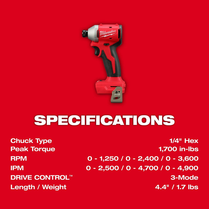 MILWAUKEE M18™ Atornillador de impacto compacto hexagonal de 3 velocidades de 1/4" (solo herramienta)