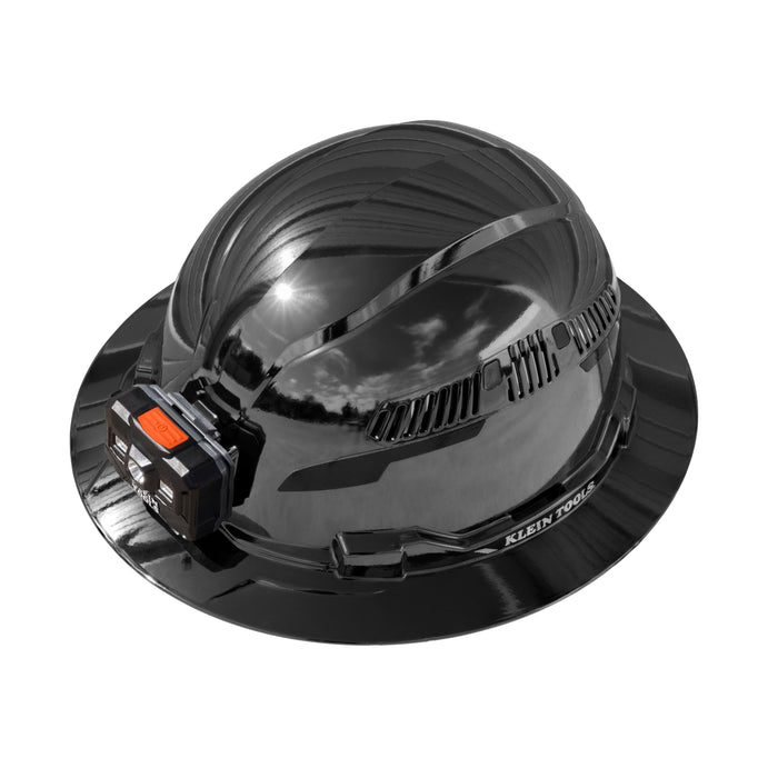 Klein Tools Hard Hat, REFLEKTOR™ Black Chrome, Vented Full Brim, Class C, Headlamp