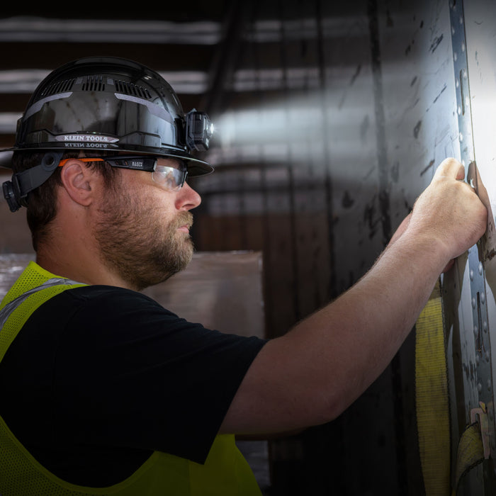 Klein Tools Hard Hat, REFLEKTOR™ Black Chrome, Vented Full Brim, Class C, Headlamp