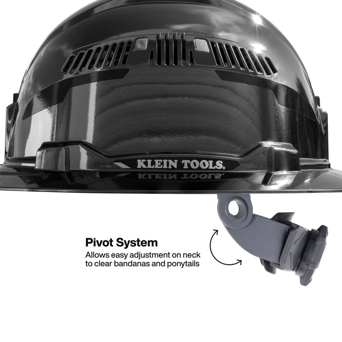Klein Tools Hard Hat, REFLEKTOR™ Black Chrome, Vented Full Brim, Class C, Headlamp