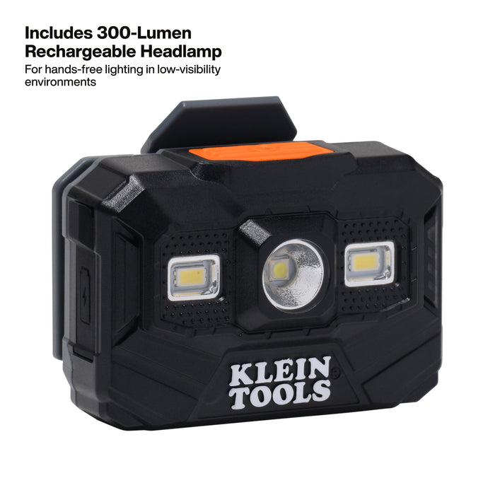 Klein Tools Hard Hat, REFLEKTOR™ Black Chrome, Vented Full Brim, Class C, Headlamp
