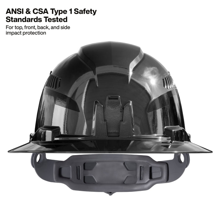 Klein Tools Hard Hat, REFLEKTOR™ Black Chrome, Vented Full Brim, Class C, Headlamp