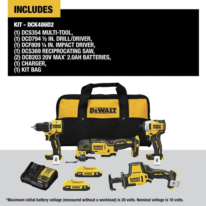 20V MAX BRUSHLESS 4-TOOL COMBO KIT DCK486D2