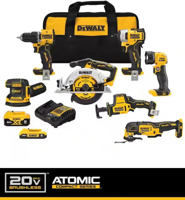 DeWalt DCK700D1P1 20-Volt MAX Lithium-Ion Cordless 7-Tool Combo Kit with 2.0 Ah Battery, 5.0 Ah Battery and Charger