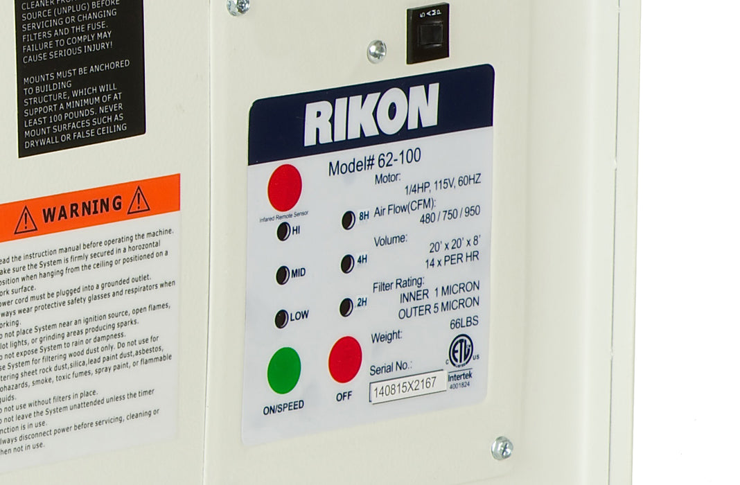 Rikon Air Filtration 3 SPD  950 CFM