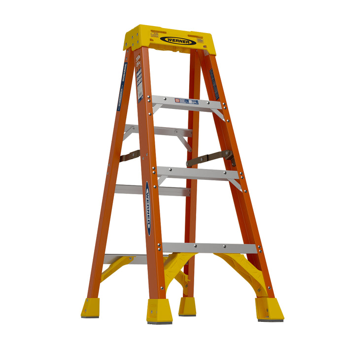 Werner 6204 Fiberglass Step Ladder, 4 ft, Type IA, 300 lb Duty Rating, 6200 Series w/ LOCKTOP