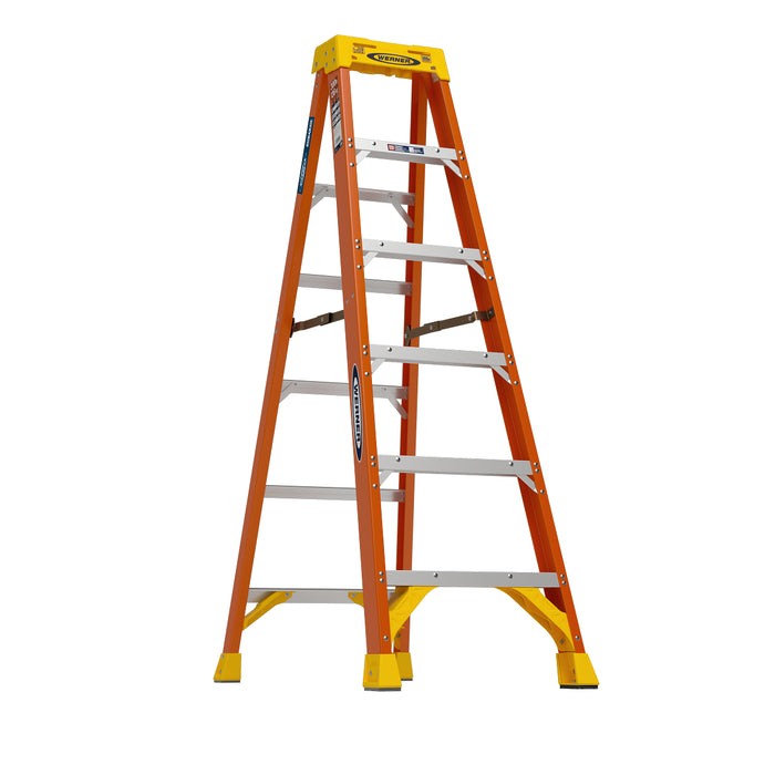 Werner 6206 Fiberglass Step Ladder, 6 ft, Type IA, 300 lb Duty Rating, 6200 Series w/ LOCKTOP