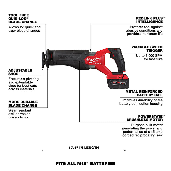 MILWAUKEE M18 FUEL SAWZALL Reciprocating Saw 1 Battery Kit