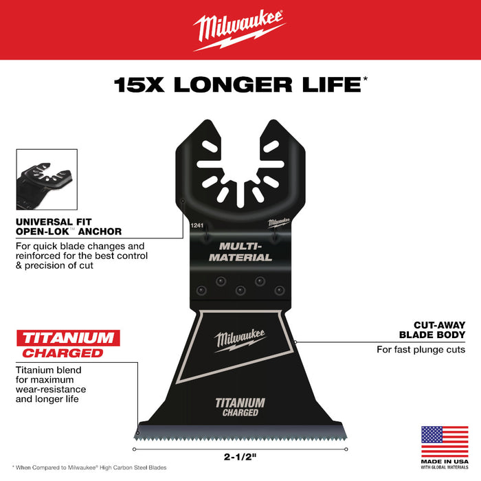 MILWAUKEE 2-1/2" Universal Fit OPEN-LOK™ TITANIUM CHARGED™ Bi-Metal Multi-Material Blades