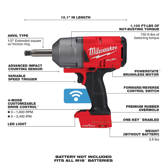 MILWAUKEE M18 FUEL™ 1/2” Ext. Llave de impacto dinamométrica controlada por yunque con ONE-KEY™ (solo herramienta)
