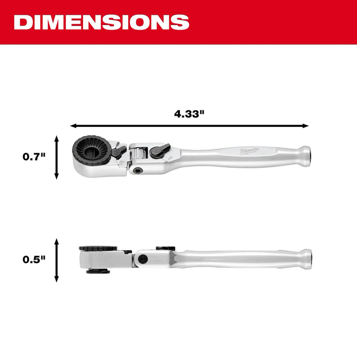 Milwaukee 1/4” Hex Drive Mini Flex Head Bit Ratchet