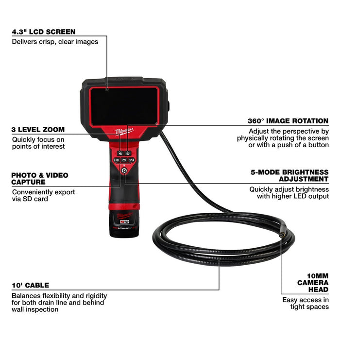 MILWAUKEE M12 M-SPECTOR 360 10' Inspection Camera Kit