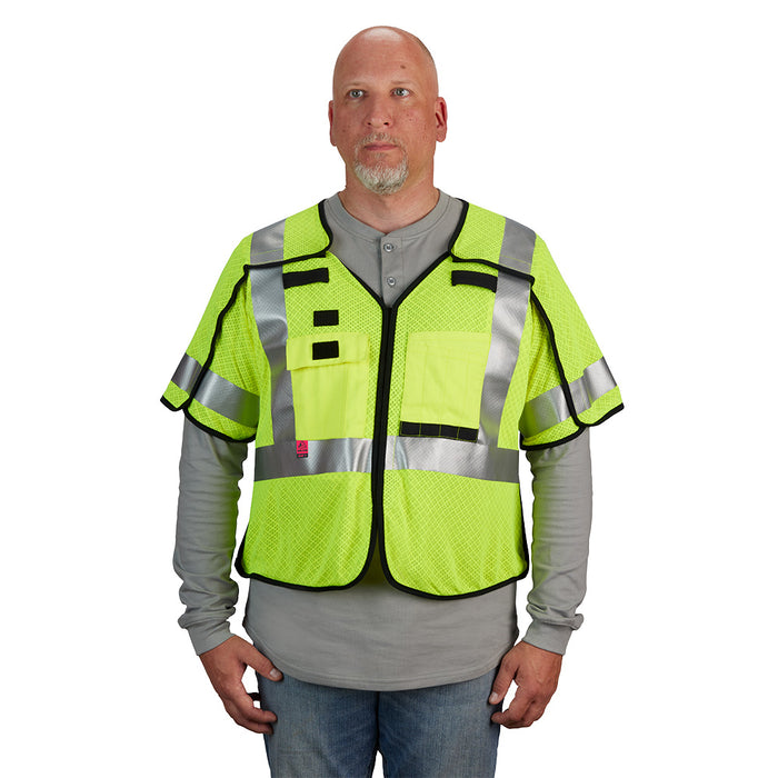 MILWAUKEE AR/FR Cat. 1 Class 3 Breakaway High Visibility Yellow Mesh Safety Vest