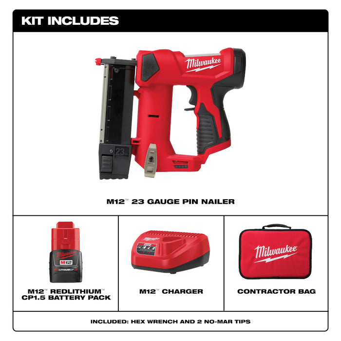 MILWAUKEE M12™ 23 Gauge Pin Nailer Kit