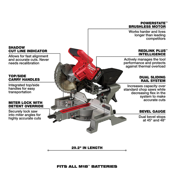 MILWAUKEE M18 FUEL™ Kit de sierra ingletadora compuesta deslizante de doble bisel de 7-1/4”