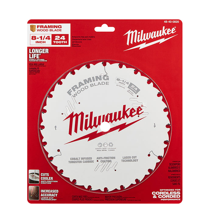 MILWAUKEE 8-1/4" 24T Circular Saw Wood Cutting Blade