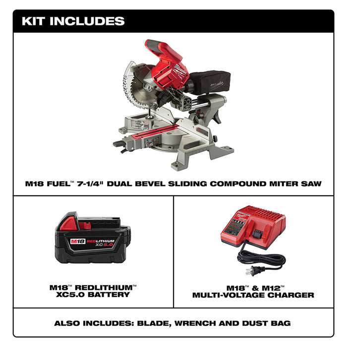 MILWAUKEE M18 FUEL™ Kit de sierra ingletadora compuesta deslizante de doble bisel de 7-1/4”