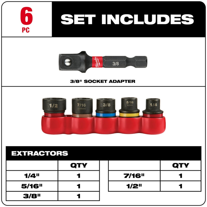 Milwaukee Tools 6PC SHOCKWAVE Impact Extrctr Set 48-32-8000